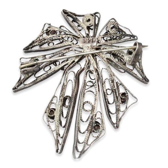 Vintage Fine Silver Cannetille Bow Brooch Pin Intricate Filigree Openwork Estate - Picture 4 of 5